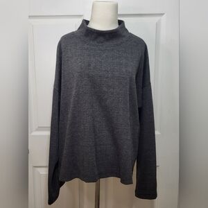 Madewell Herringbone Mockneck Sweatshirt Pullover Charcoal Grey XL-Kimono Sleeve